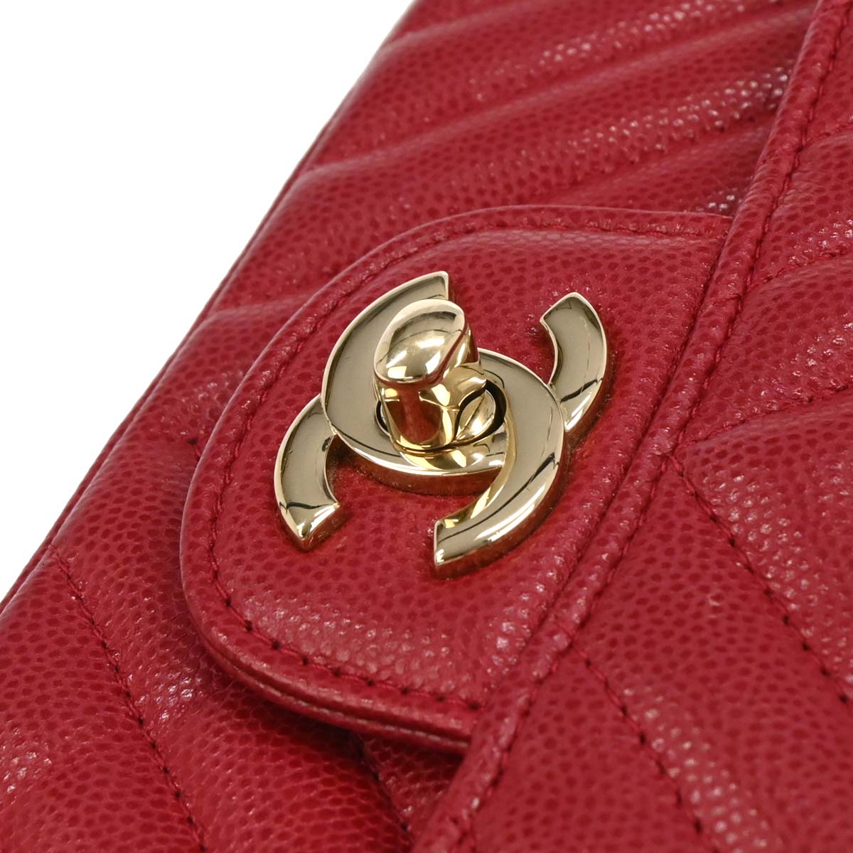 Chanel Red Caviar Chevron Mini Classic Square Flap Bag