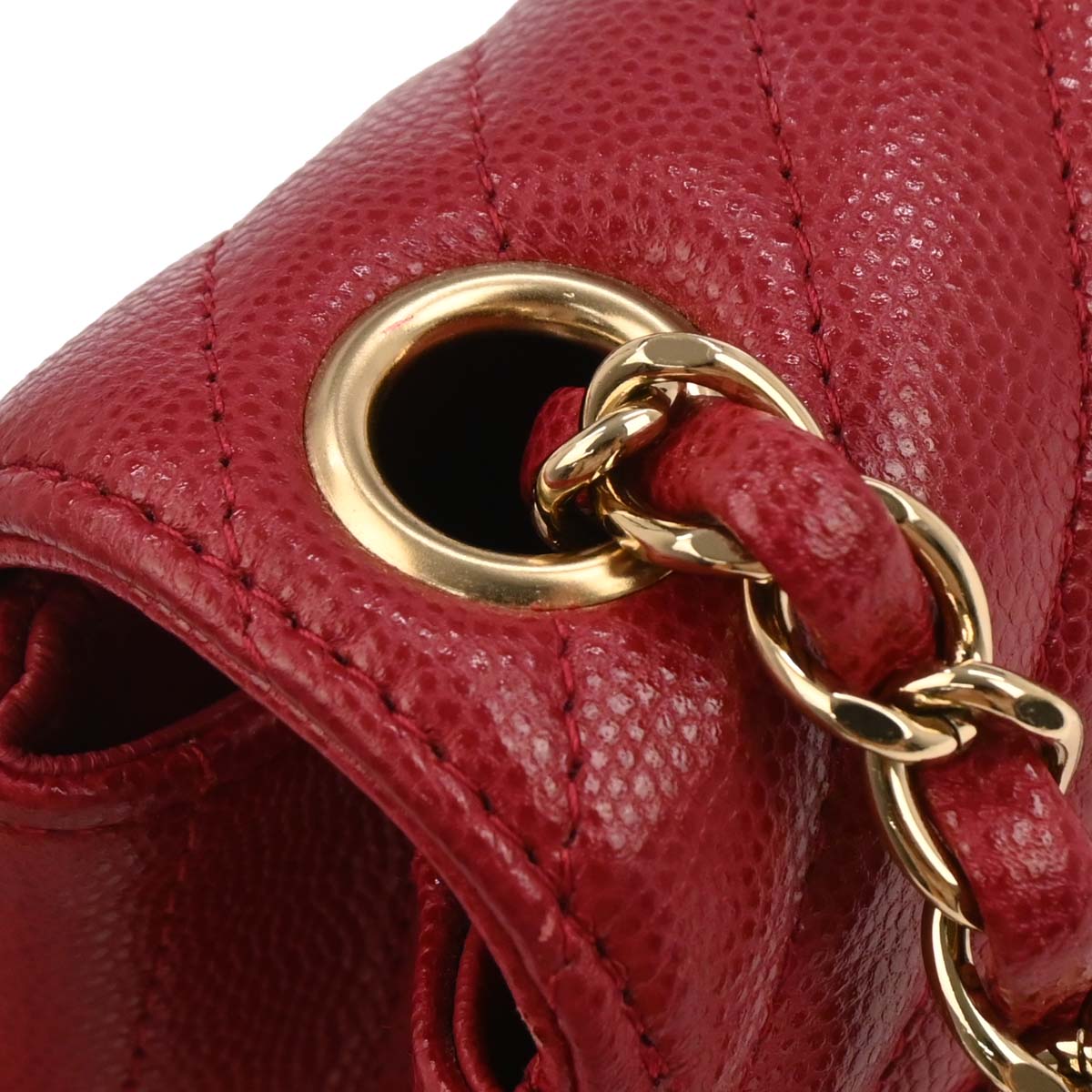 Chanel Red Caviar Chevron Mini Classic Square Flap Bag