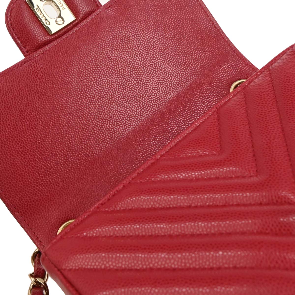 Chanel Red Caviar Chevron Mini Classic Square Flap Bag