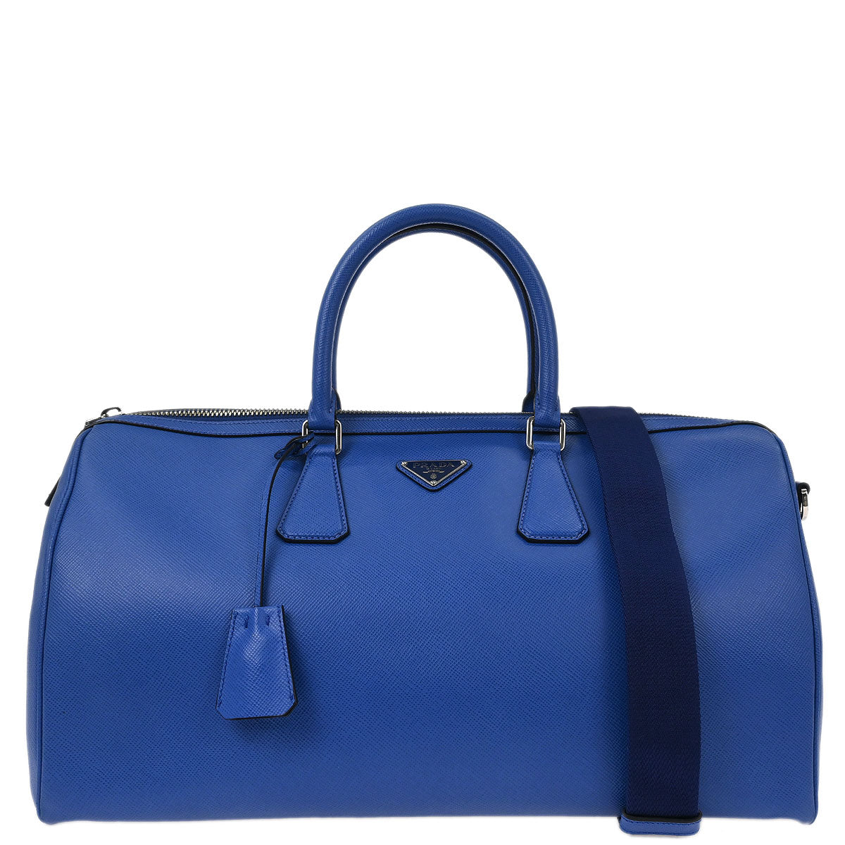 Prada Blue Leather Travel Duffle 2way Shoulder Handbag