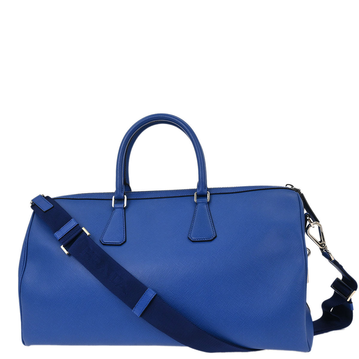 Prada Blue Leather Travel Duffle 2way Shoulder Handbag