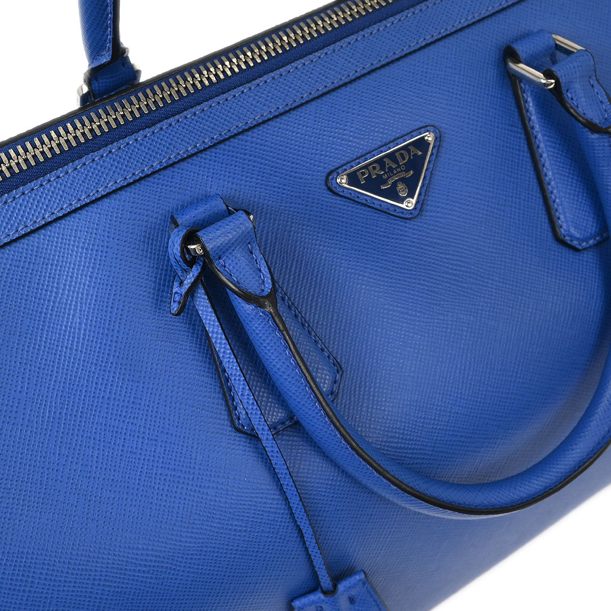 Prada Blue Leather Travel Duffle 2way Shoulder Handbag
