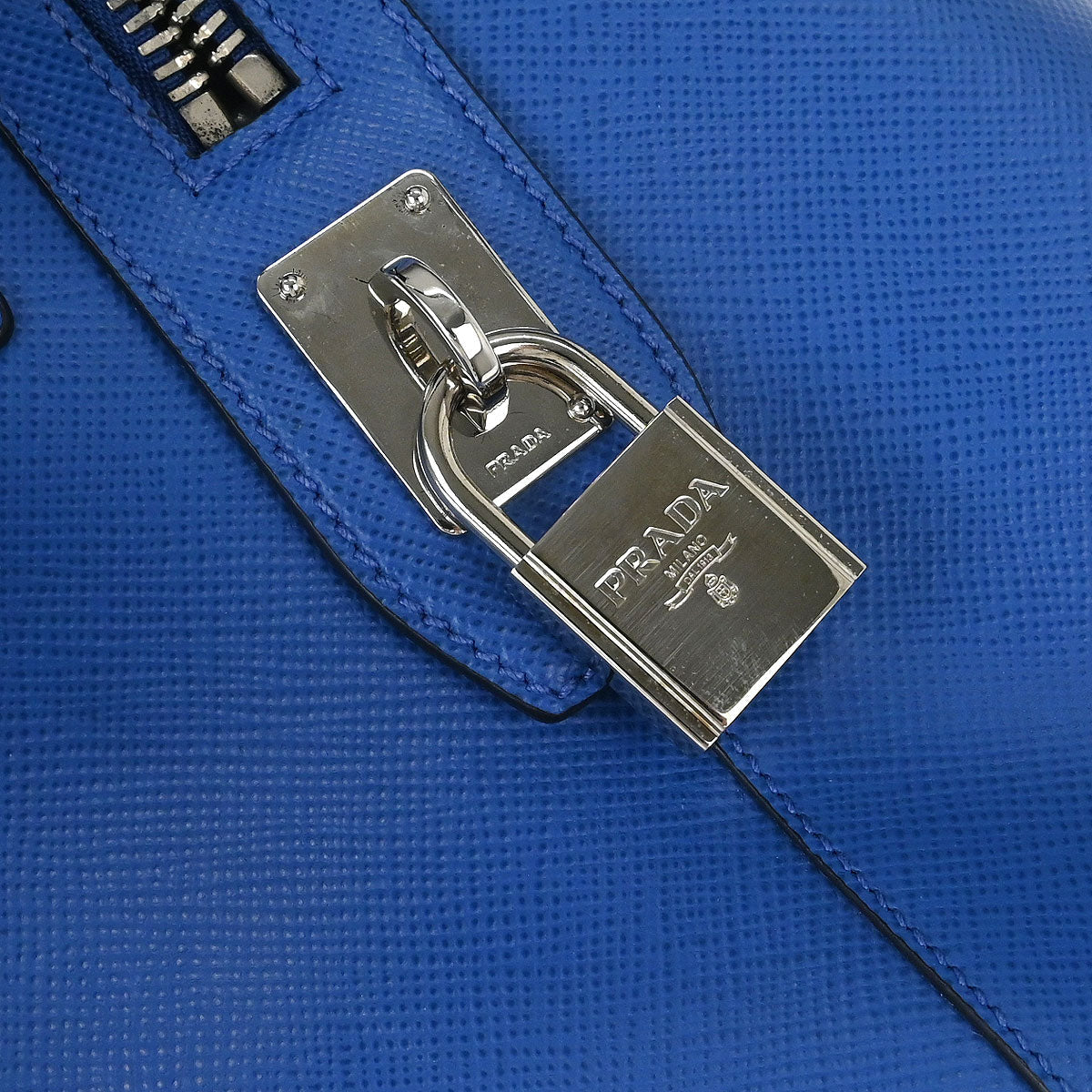 Prada Blue Leather Travel Duffle 2way Shoulder Handbag