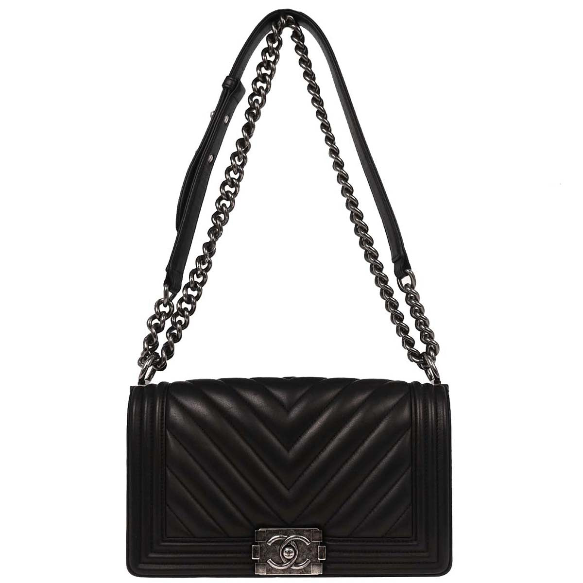 Boy Chanel Black Lambskin Chevron Medium Shoulder Bag