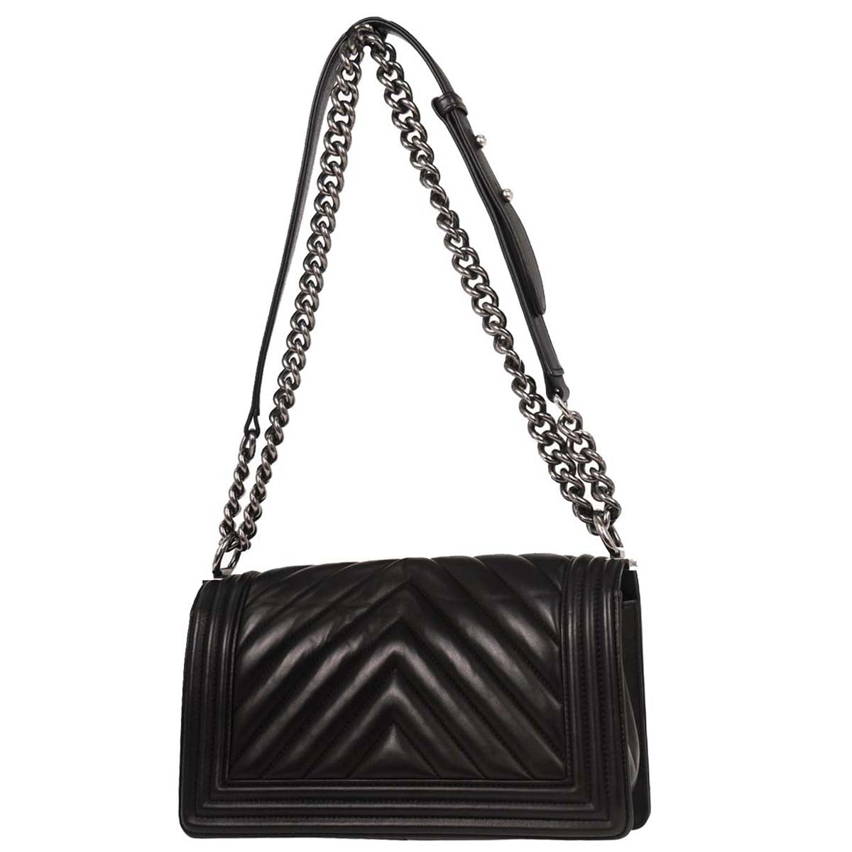 Boy Chanel Black Lambskin Chevron Medium Shoulder Bag