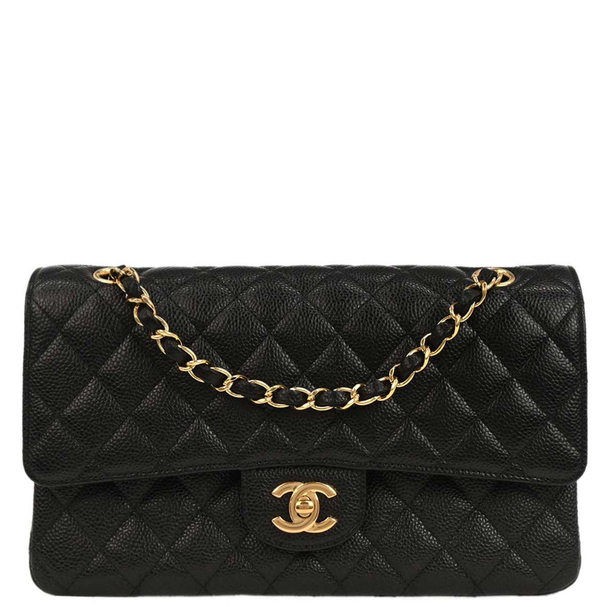 Chanel 2017 Black Caviar Medium Classic Double Flap Shoulder Bag