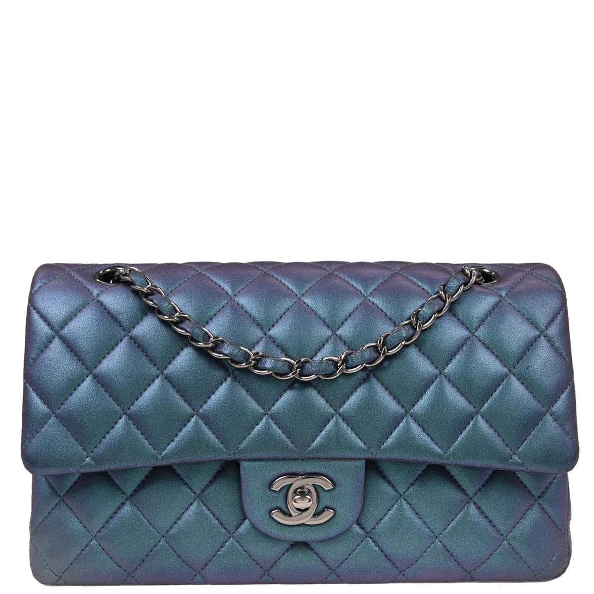 Chanel Metallic Blue Lambskin Medium Classic Double Flap Shoulder Bag