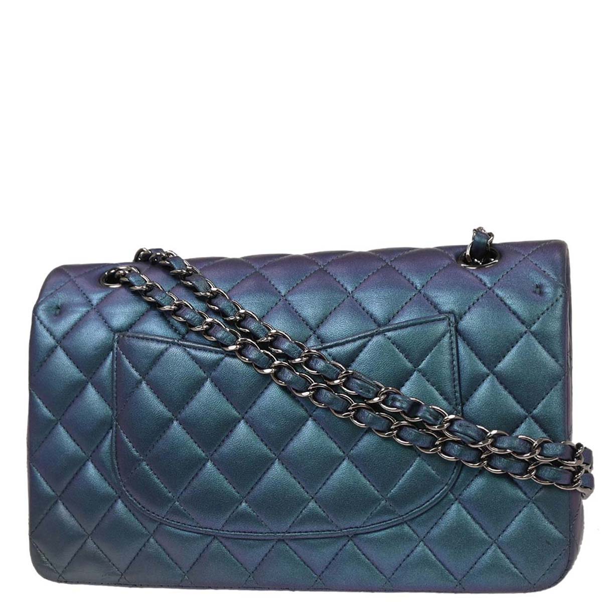 Chanel Metallic Blue Lambskin Medium Classic Double Flap Shoulder Bag