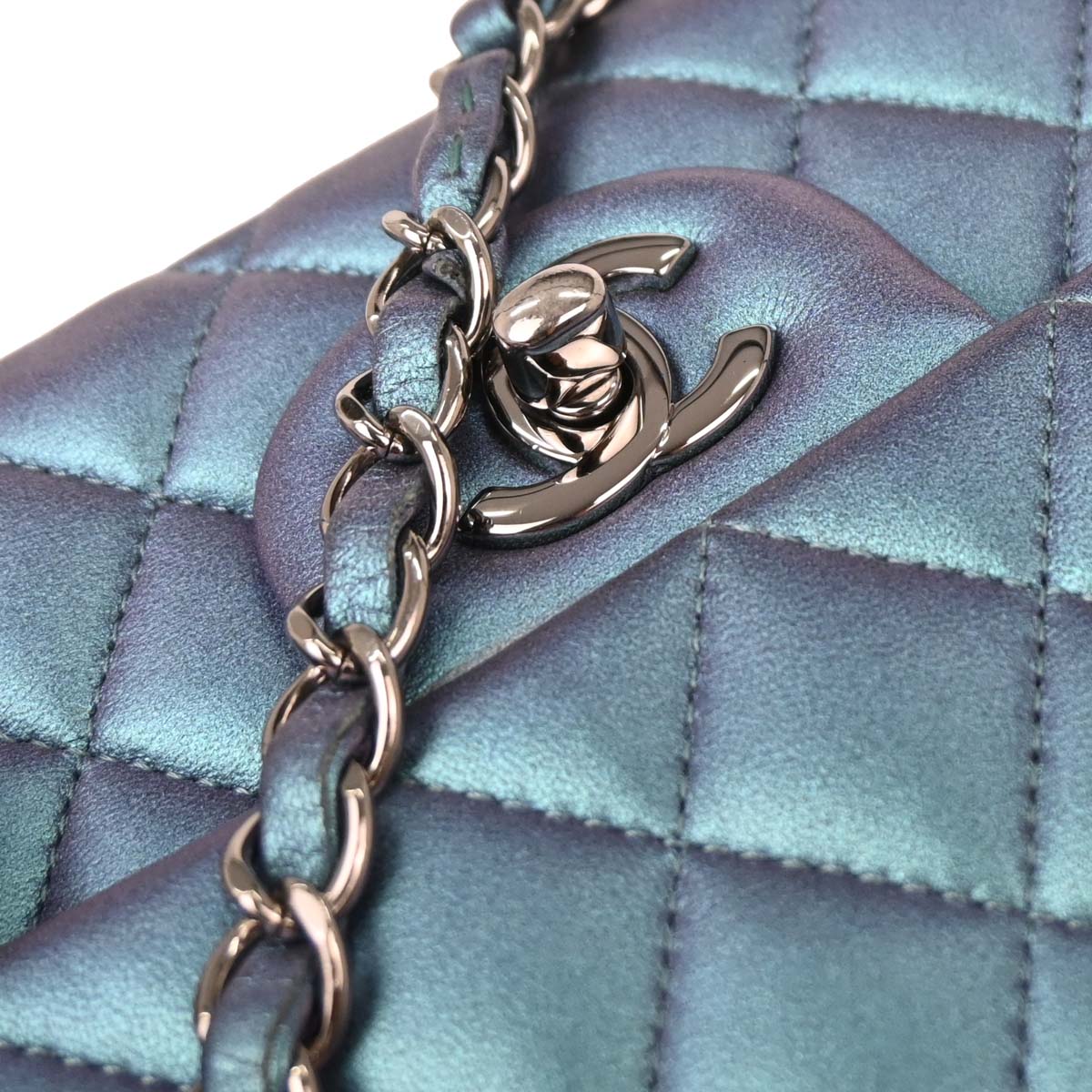 Chanel Metallic Blue Lambskin Medium Classic Double Flap Shoulder Bag