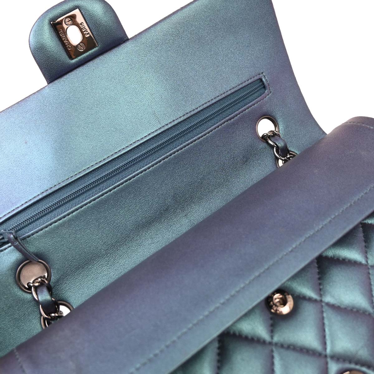 Chanel Metallic Blue Lambskin Medium Classic Double Flap Shoulder Bag