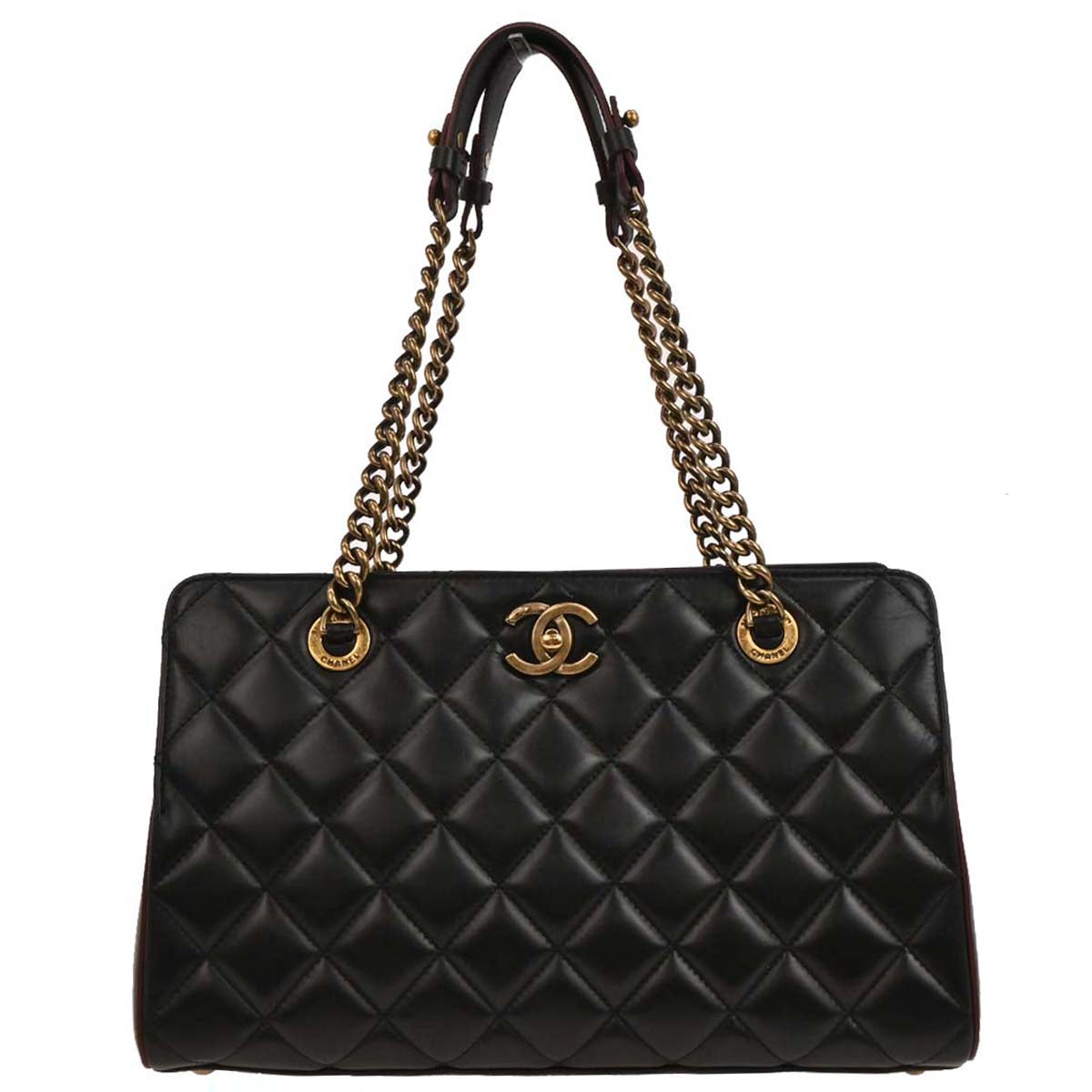 Chanel 2012-2013 Black Lambskin Tote Chain Handbag