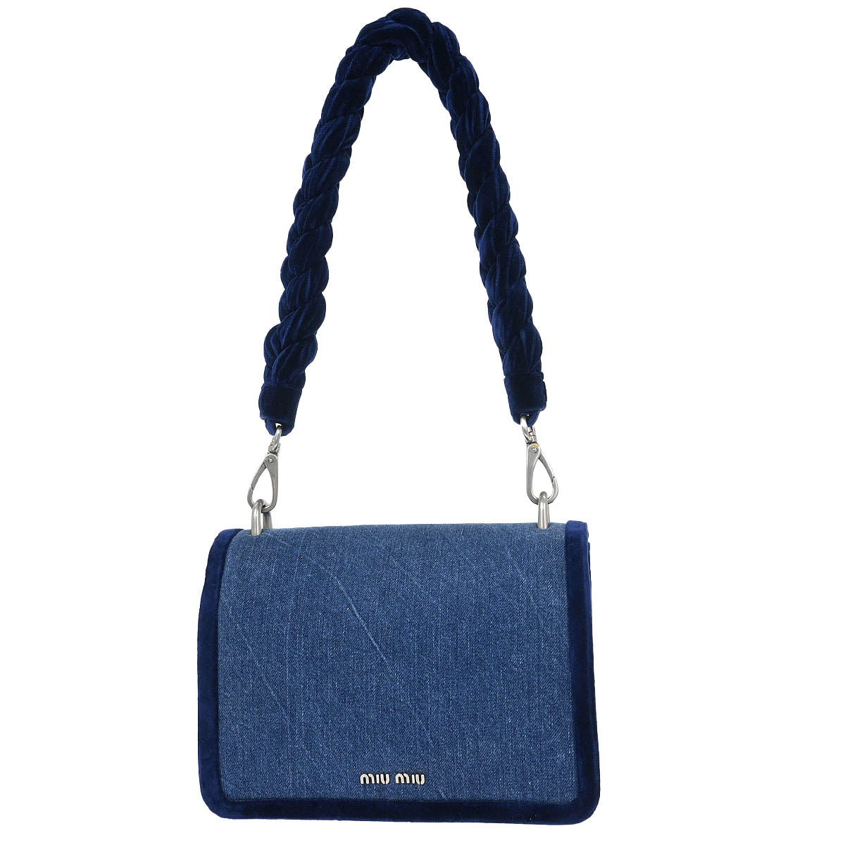 Miu Miu Blue Denim Velvet Shoulder Bag