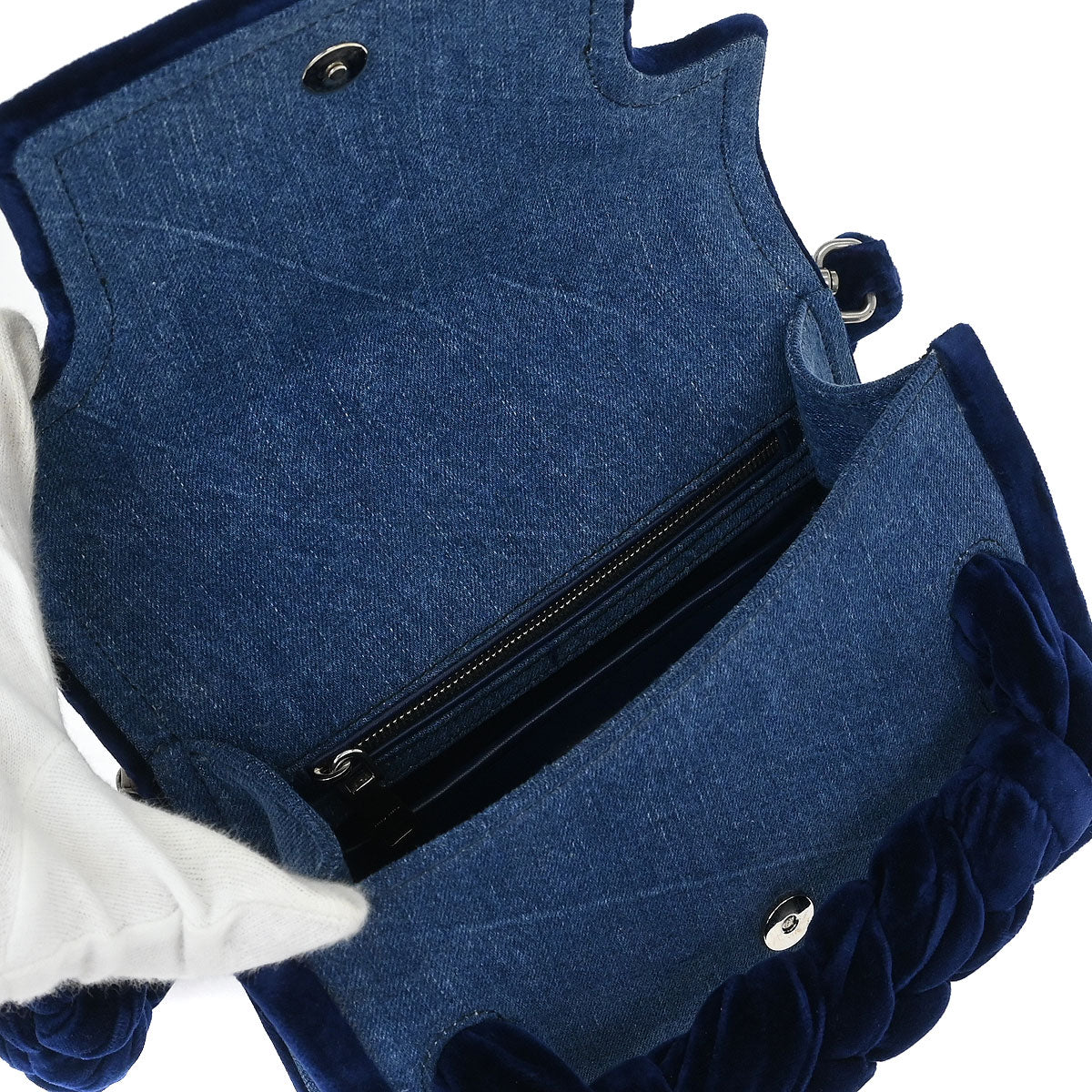 Miu Miu Blue Denim Velvet Shoulder Bag