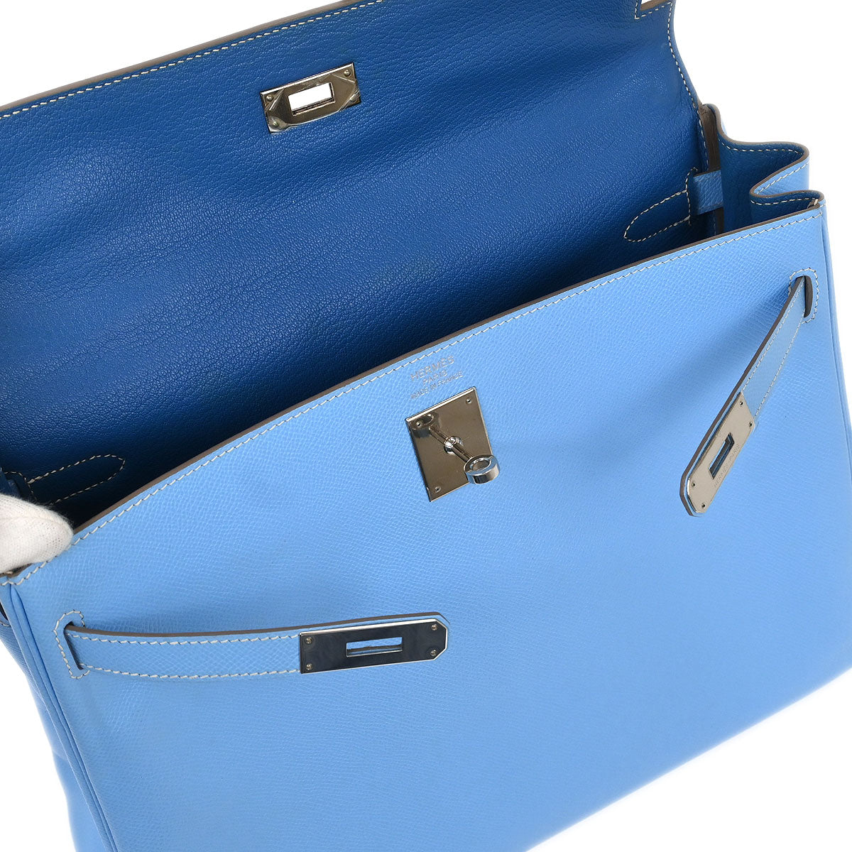 Hermes Blue Aztec Epsom Kelly 35 Retourne 2way Shoulder Handbag