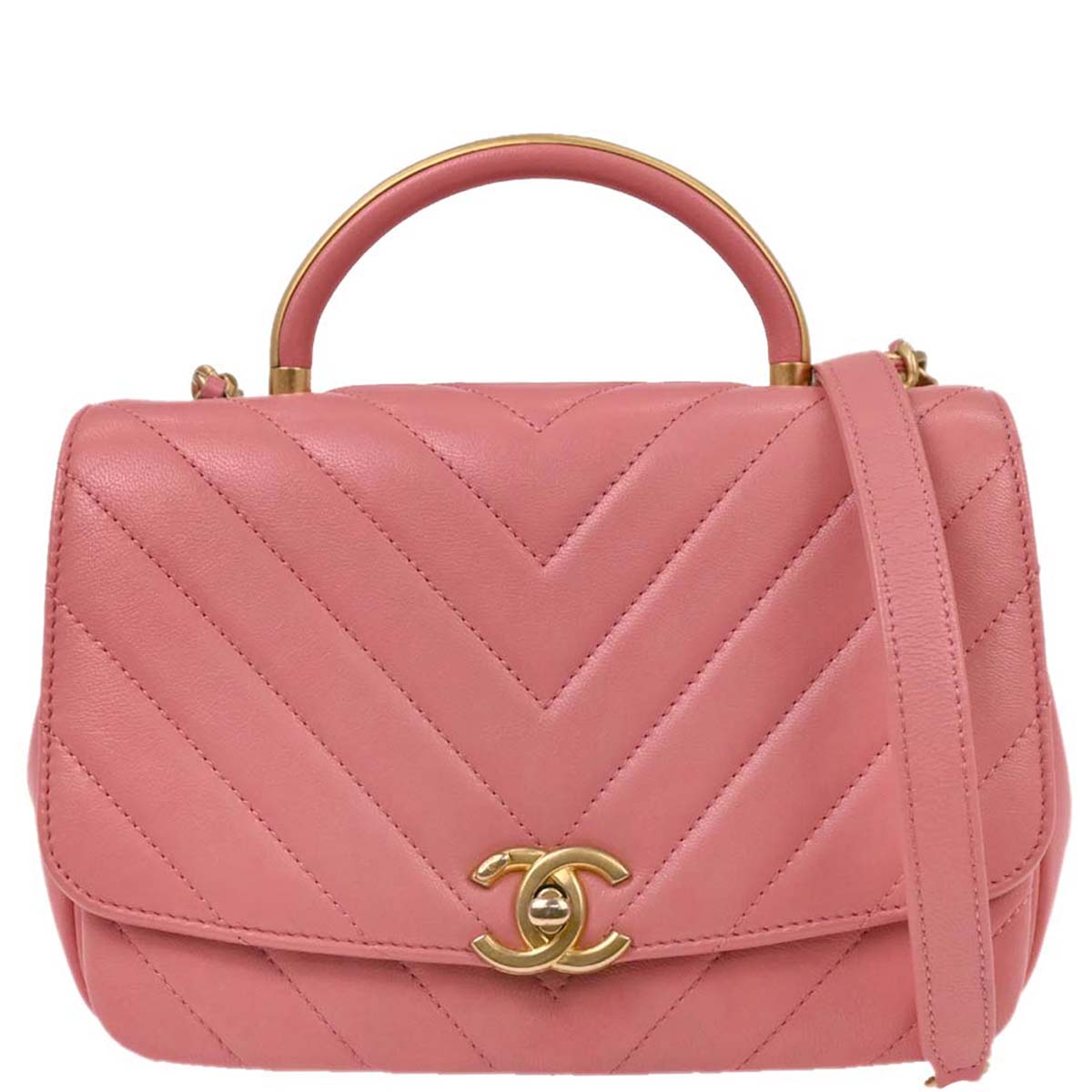 Chanel 2019 Pink Calfskin Chevron 2way Shoulder Handbag
