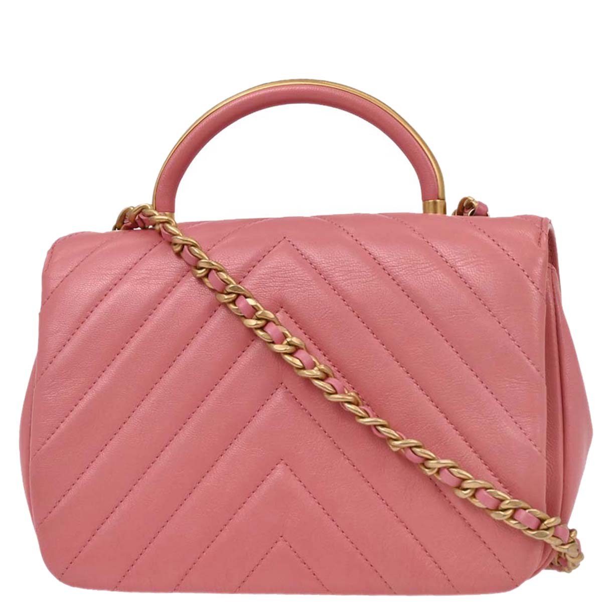Chanel 2019 Pink Calfskin Chevron 2way Shoulder Handbag