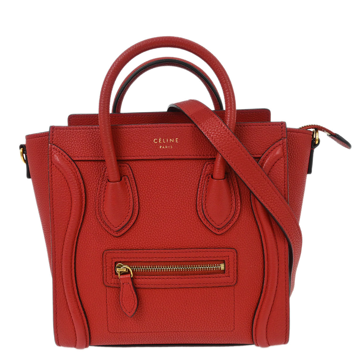Celine Red Leather Nano Luggage Tote Handbag