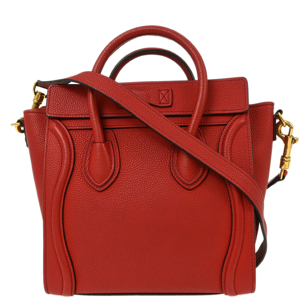 Celine Red Leather Nano Luggage Tote Handbag
