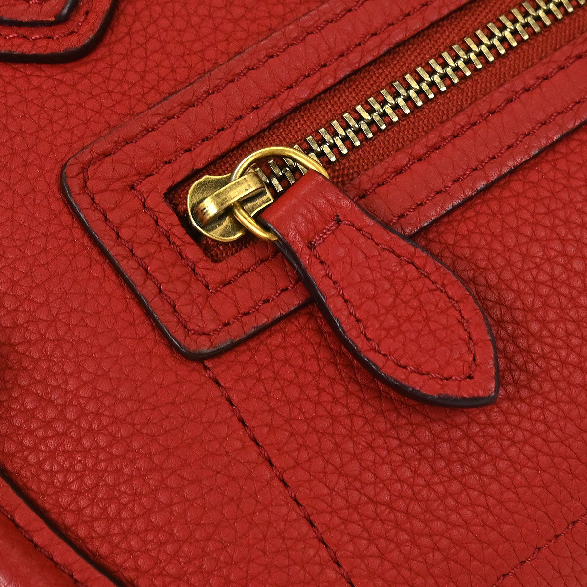 Celine Red Leather Nano Luggage Tote Handbag