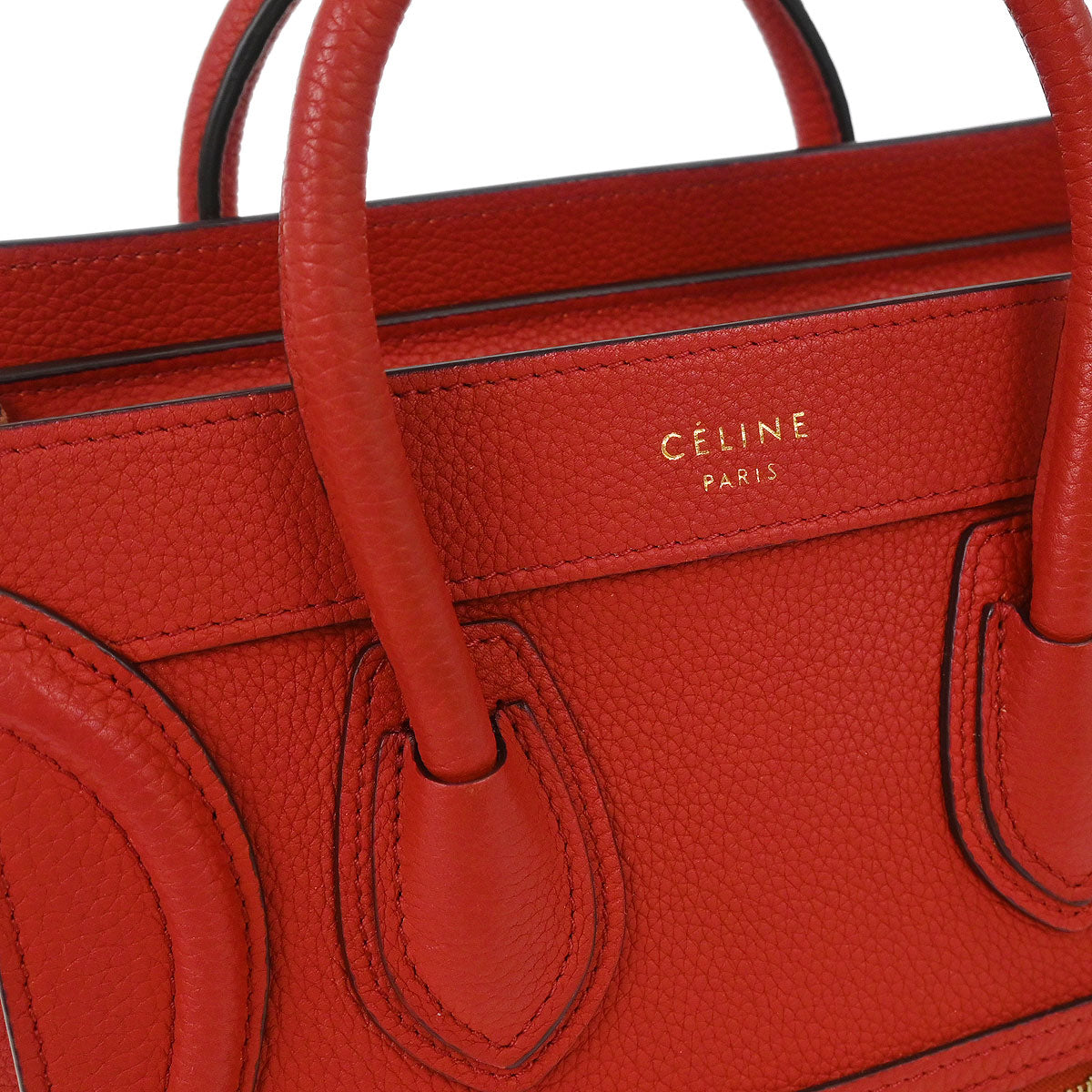 Celine Red Leather Nano Luggage Tote Handbag