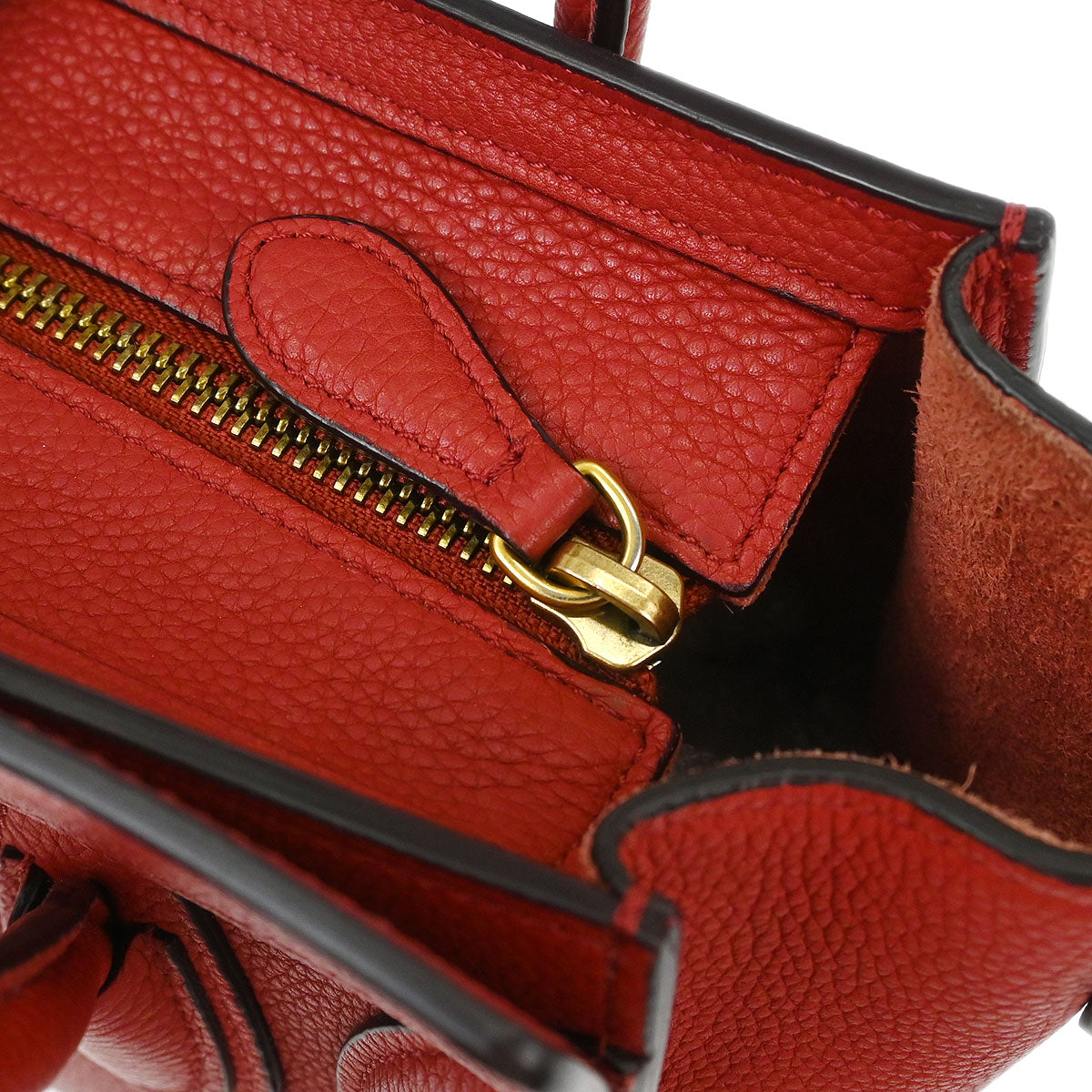 Celine Red Leather Nano Luggage Tote Handbag