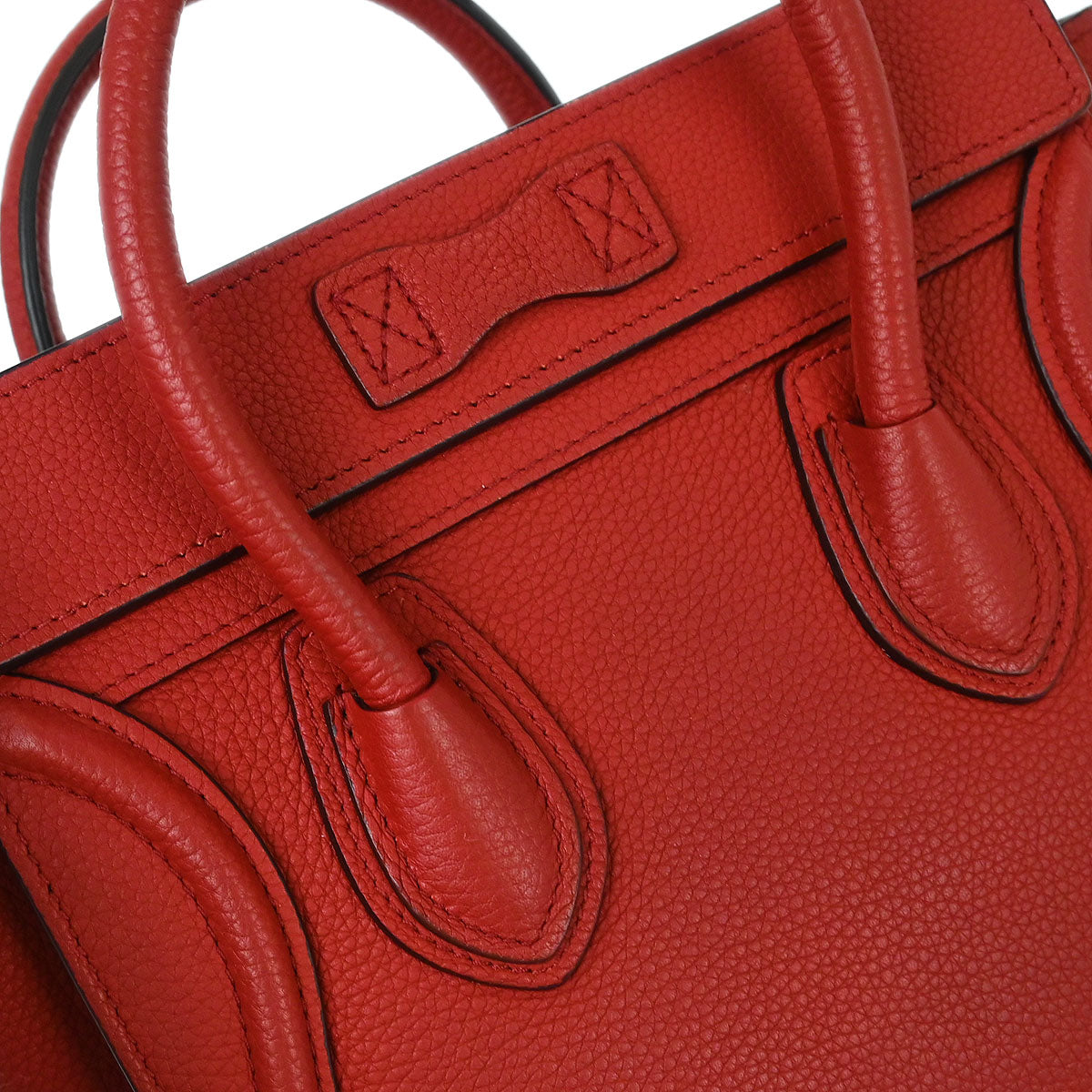 Celine Red Leather Nano Luggage Tote Handbag