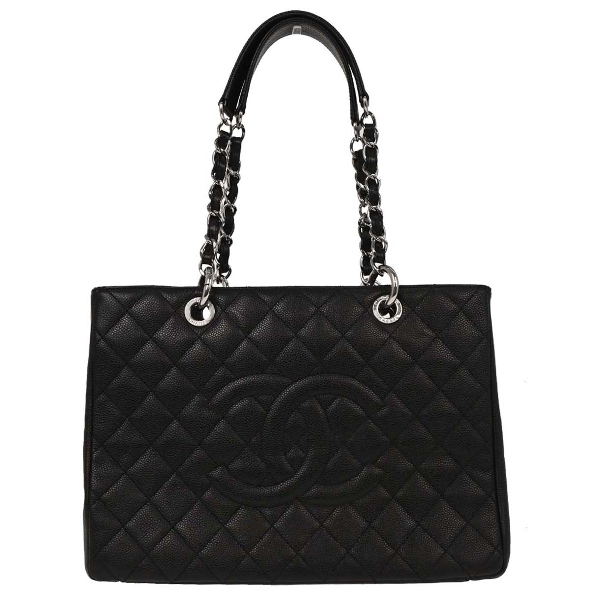 Chanel 2011 Black Caviar Grand Shopping Tote GST Chain Handbag