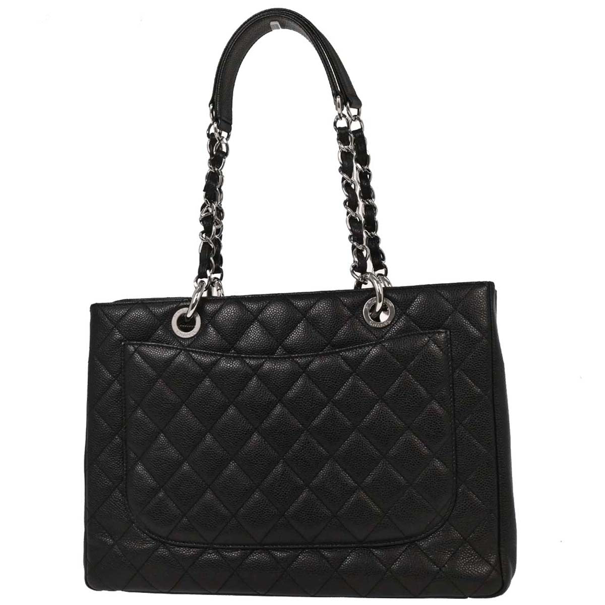 Chanel 2011 Black Caviar Grand Shopping Tote GST Chain Handbag
