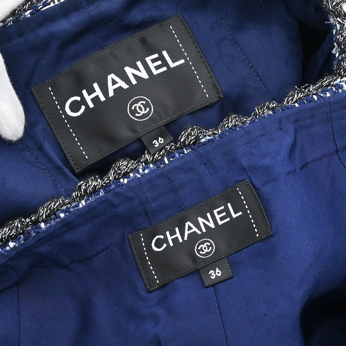 Chanel Setup Suit Jacket Skirt Navy #36