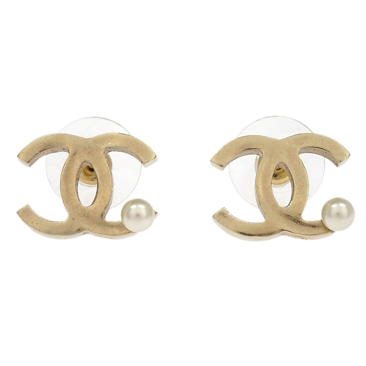 Chanel Piercing Earrings Gold CC Costume Pearl B13S
