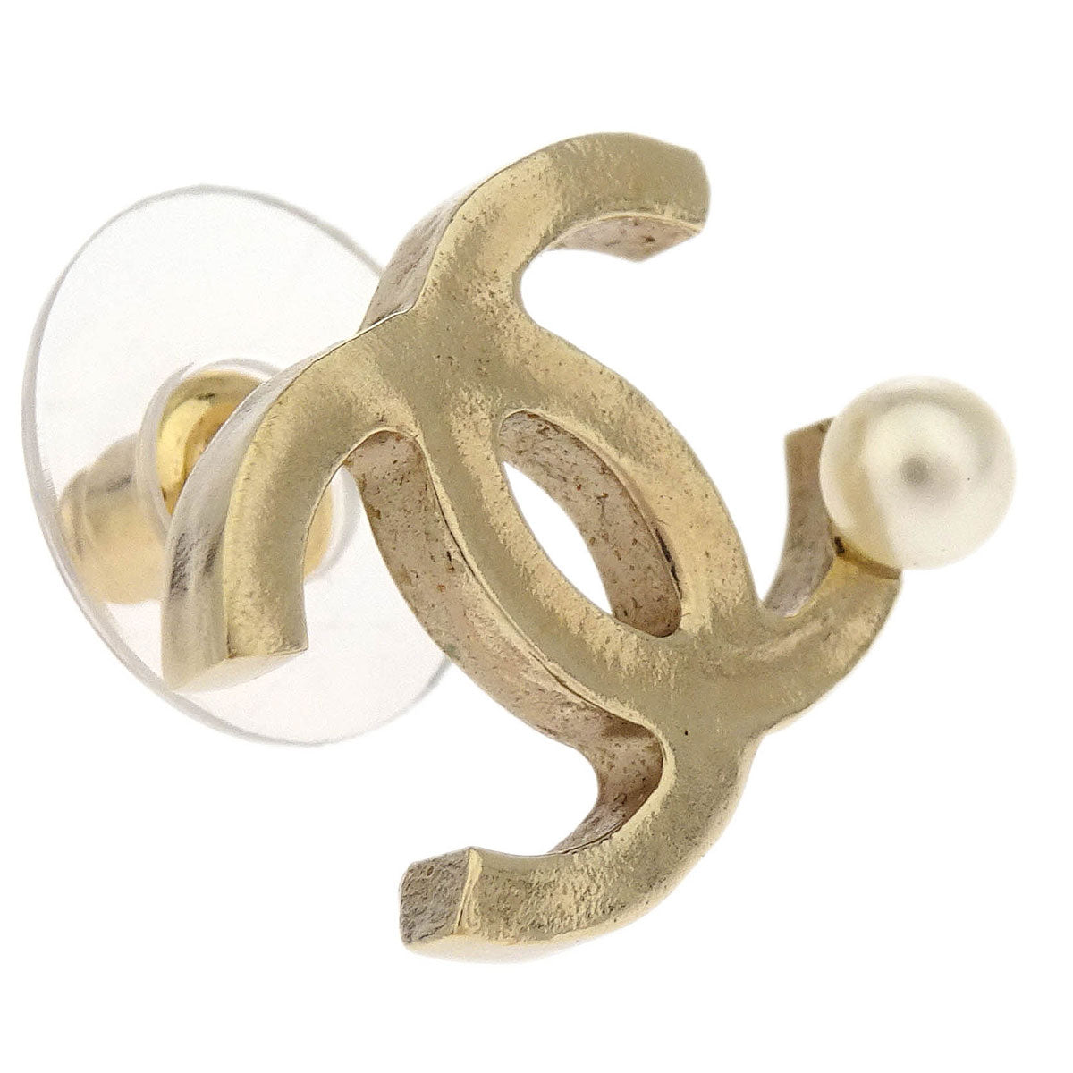 Chanel Piercing Earrings Gold CC Costume Pearl B13S