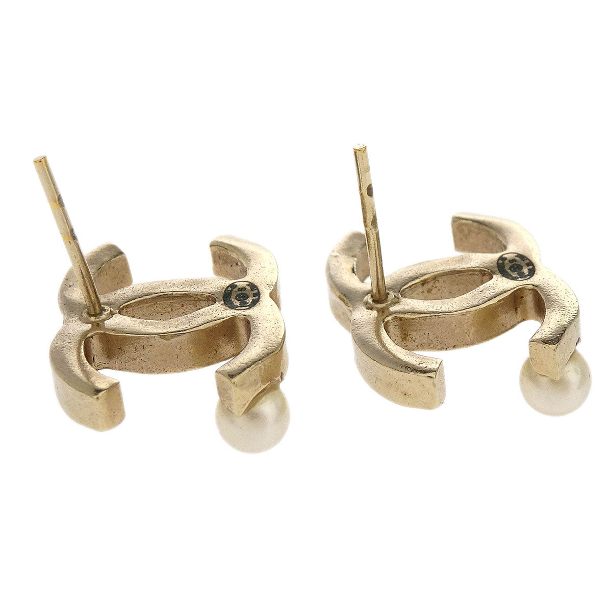 Chanel Piercing Earrings Gold CC Costume Pearl B13S