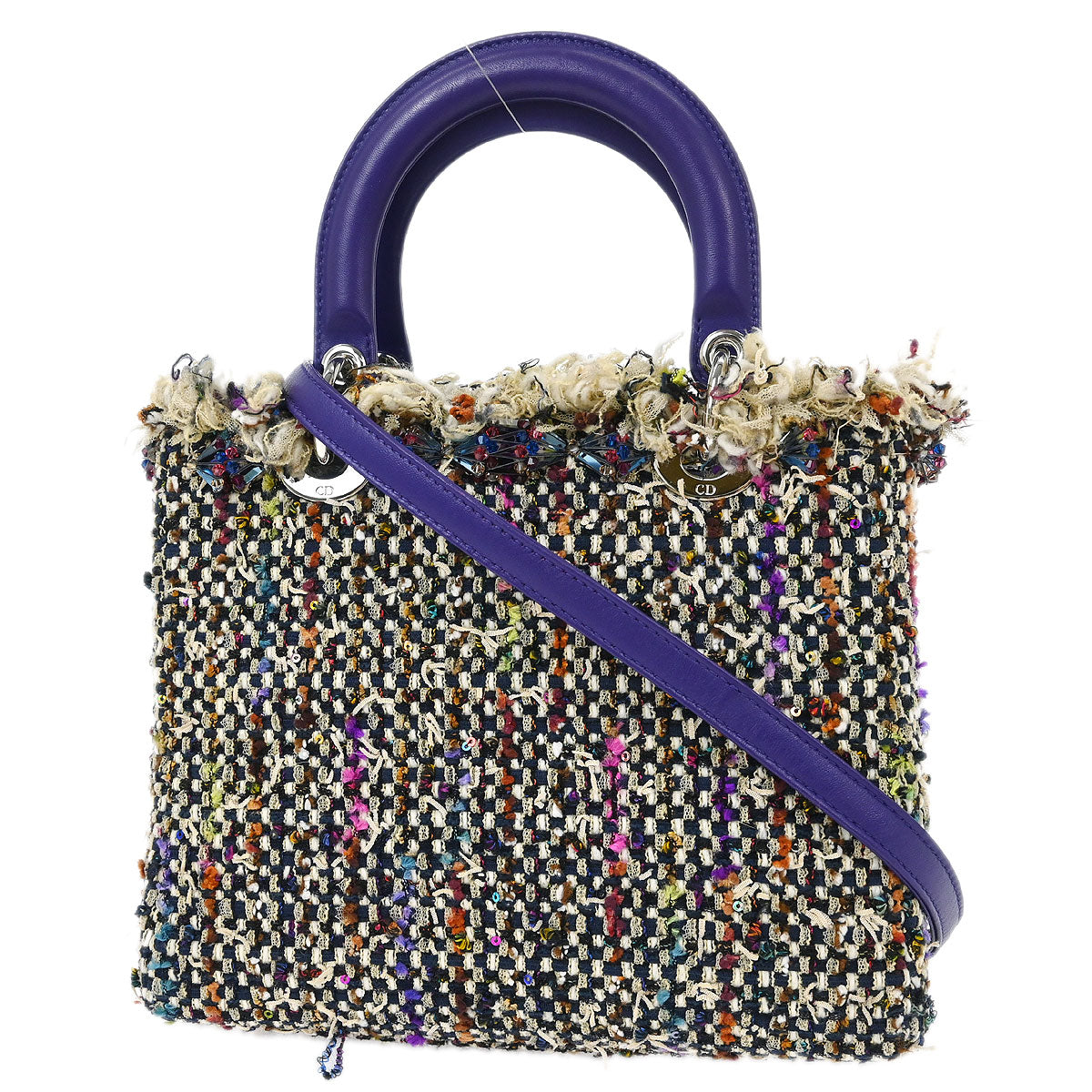 Christian Dior Purple Wool Lady Dior 2way Shoulder Handbag