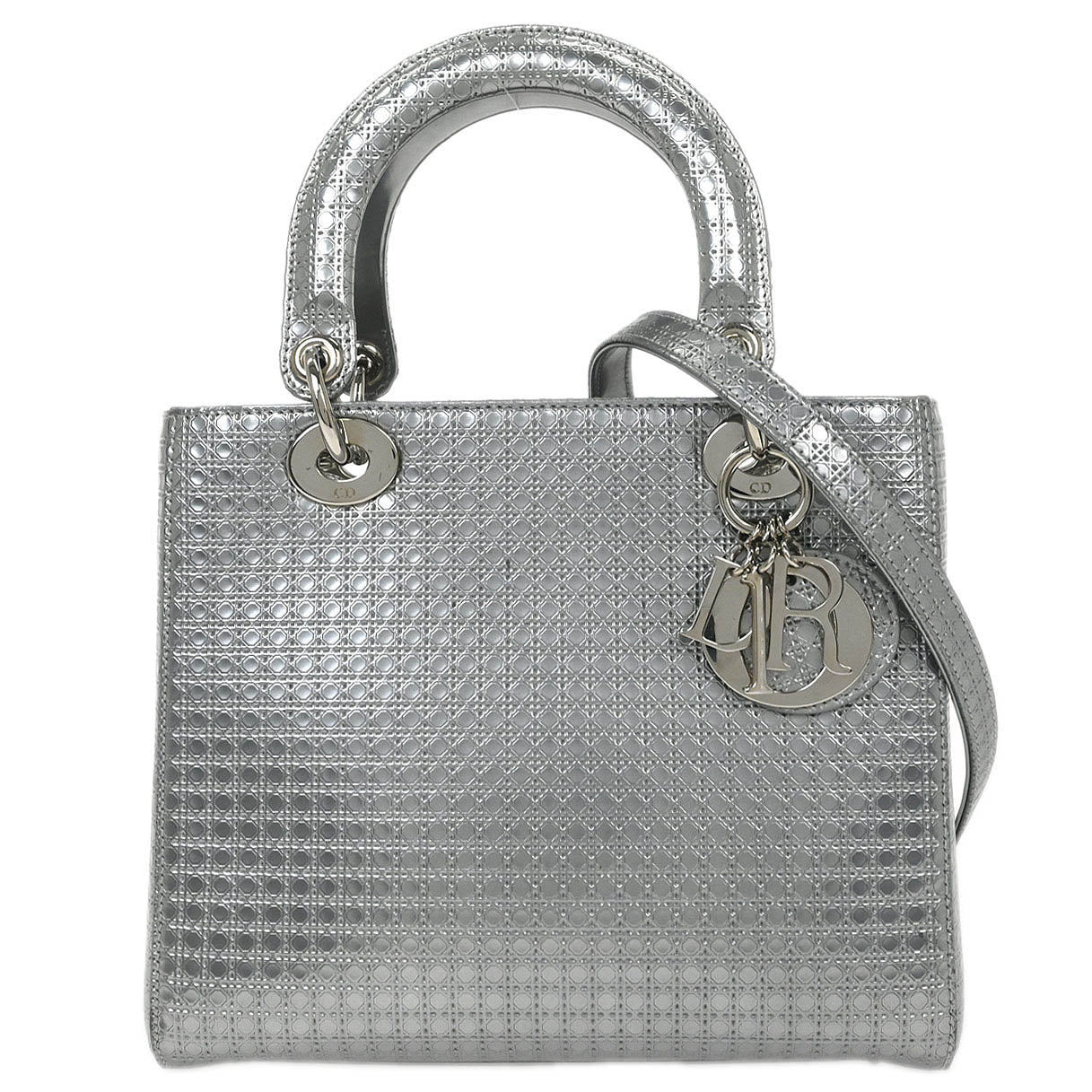 Christian Dior Silver Medium Lady Dior Cannage 2way Shoulder Handbag