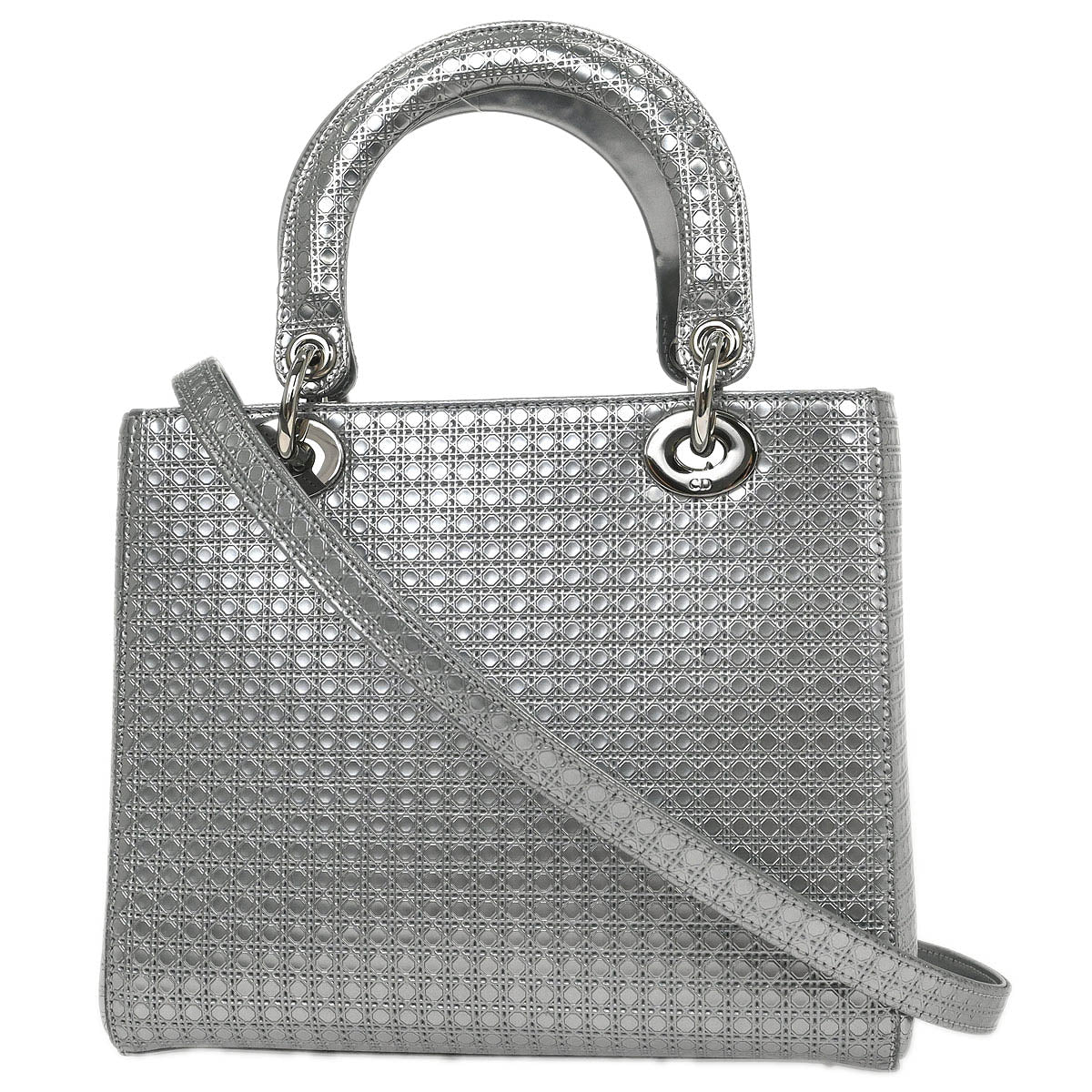 Christian Dior Silver Medium Lady Dior Cannage 2way Shoulder Handbag
