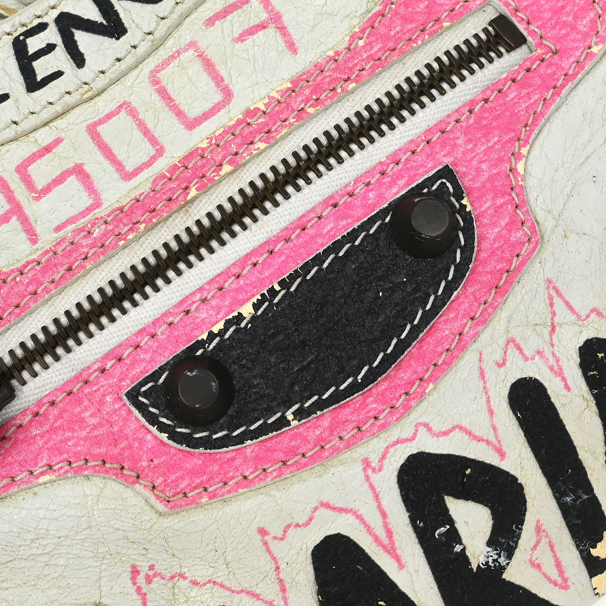 Balenciaga White Classic Mini City Graffiti Handbag