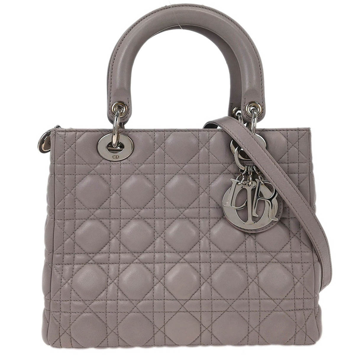 Christian Dior Light Gray Lambskin Medium Lady Dior Cannage Handbag