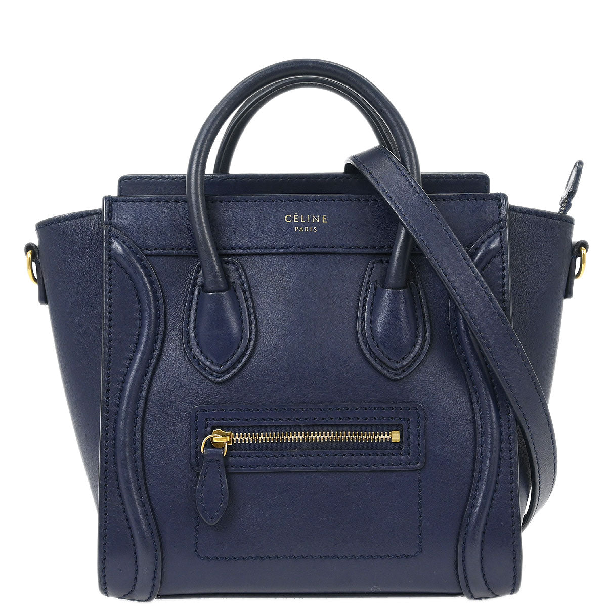 Celine Navy Leather Nano Luggage Tote Handbag