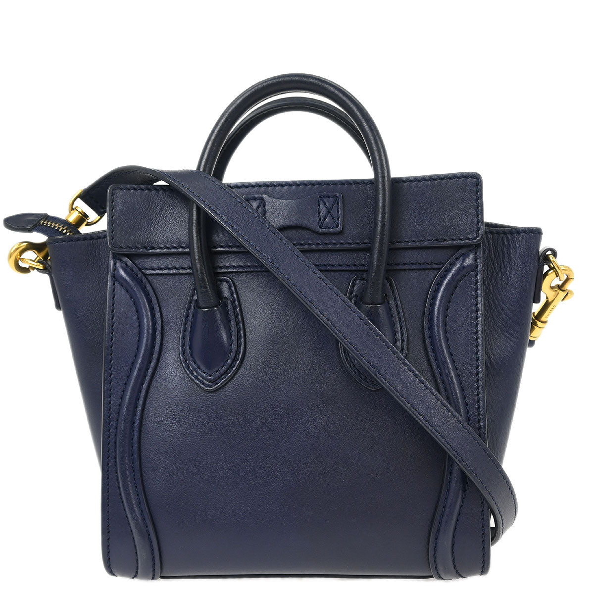 Celine Navy Leather Nano Luggage Tote Handbag