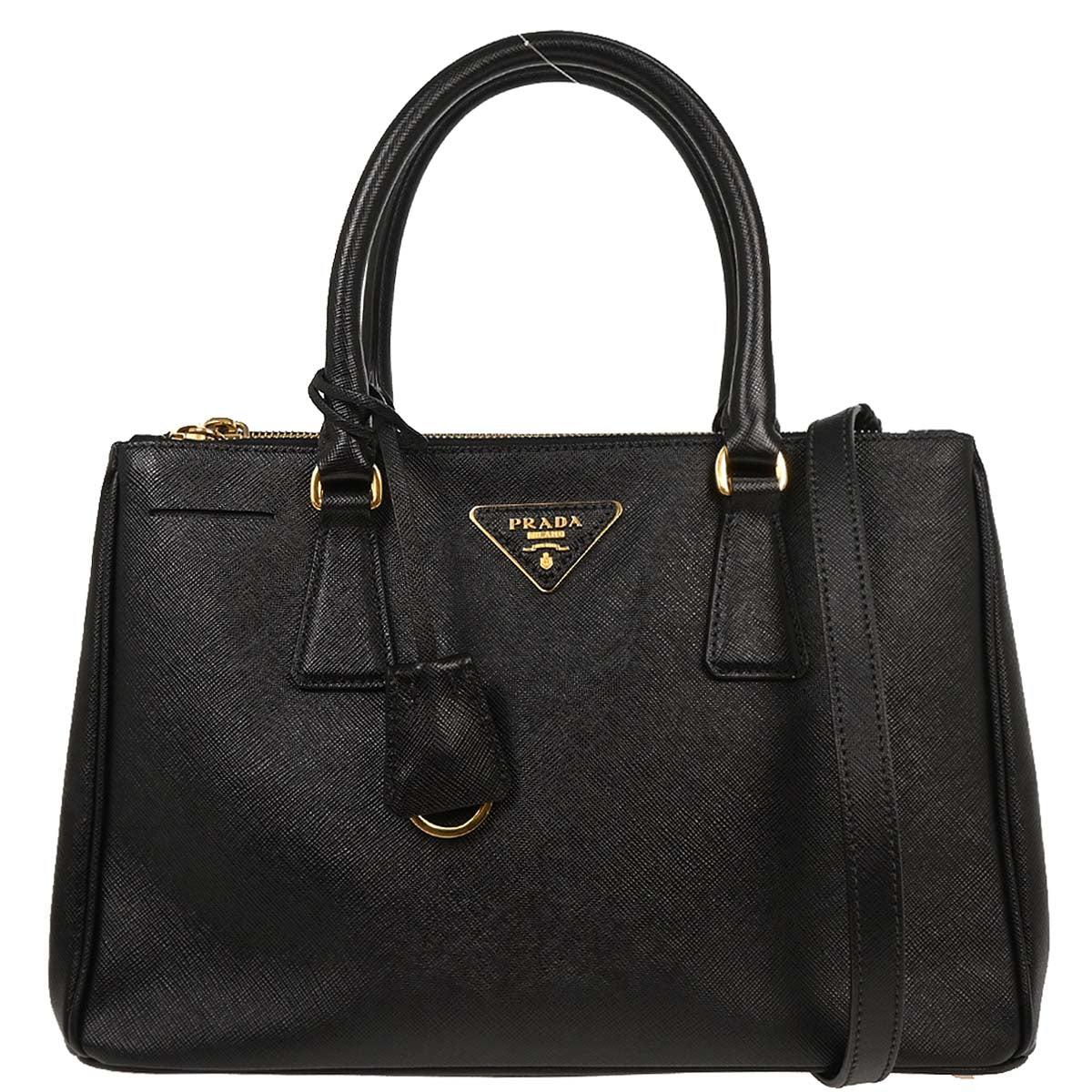 Prada Black Leather Galleria 2way Shoulder Tote Handbag