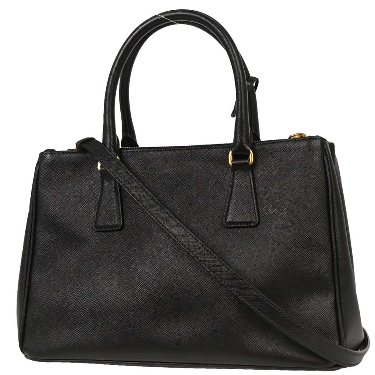 Prada Black Leather Galleria 2way Shoulder Tote Handbag