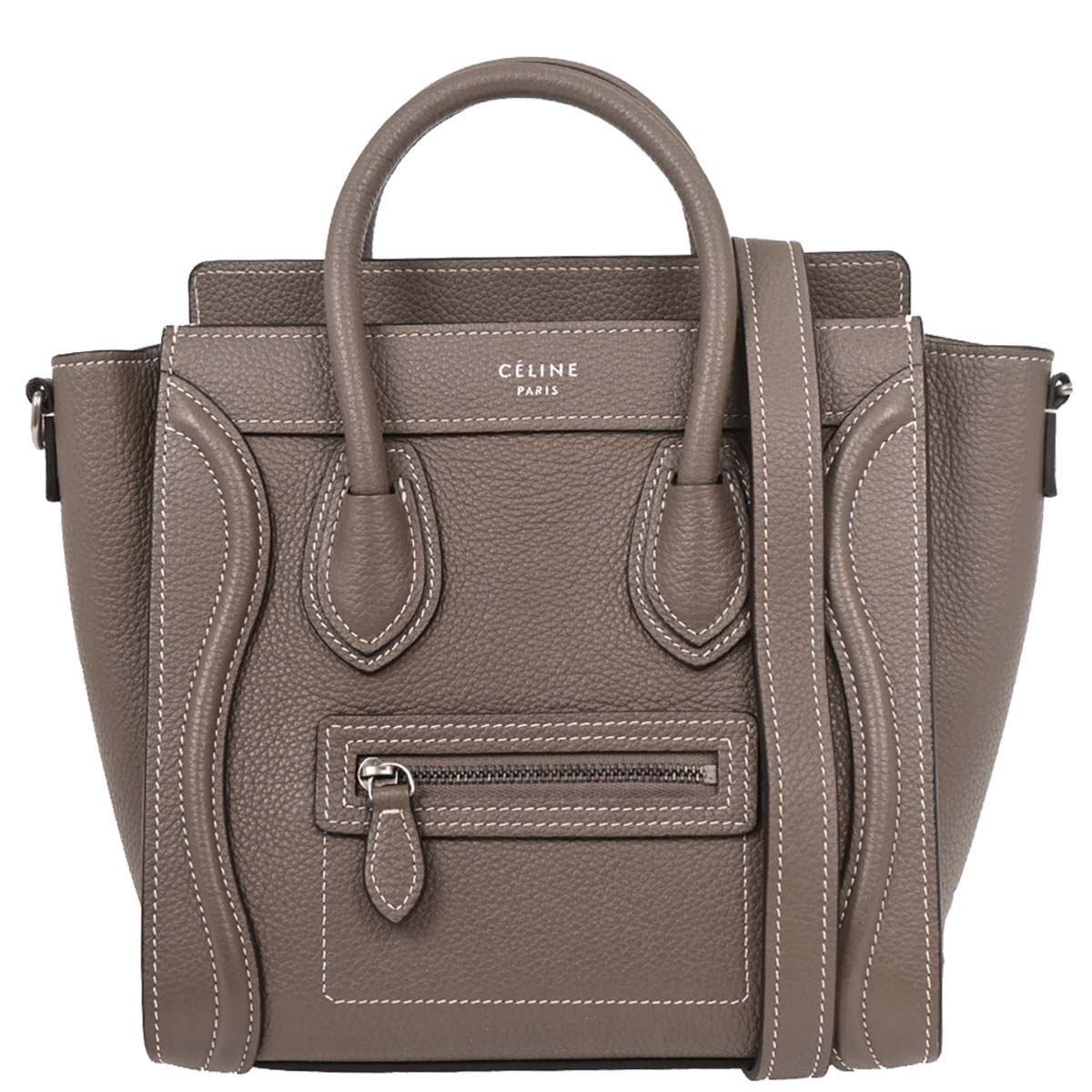 Celine Gray Leather Nano Luggage 2way Shoulder Handbag