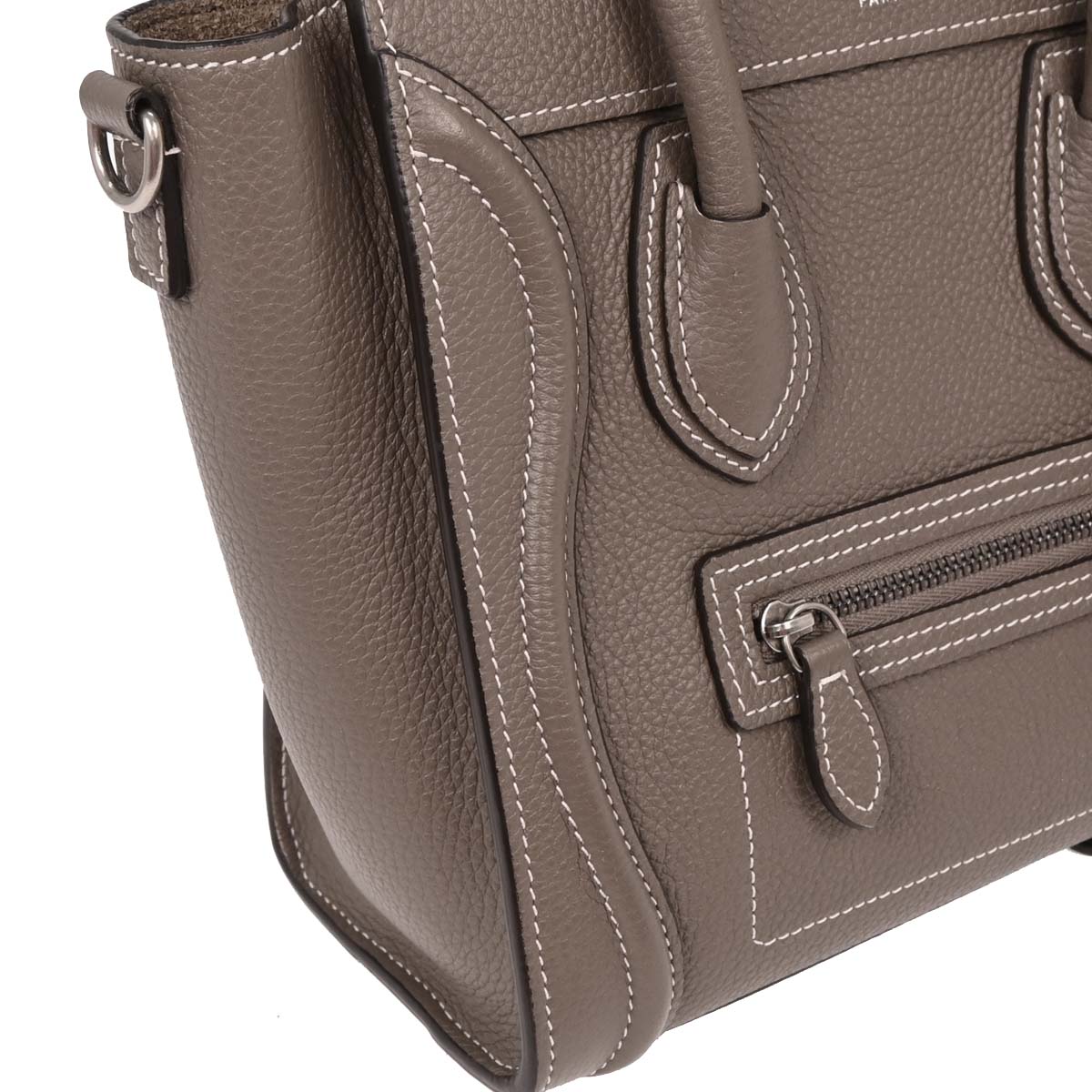 Celine Gray Leather Nano Luggage 2way Shoulder Handbag