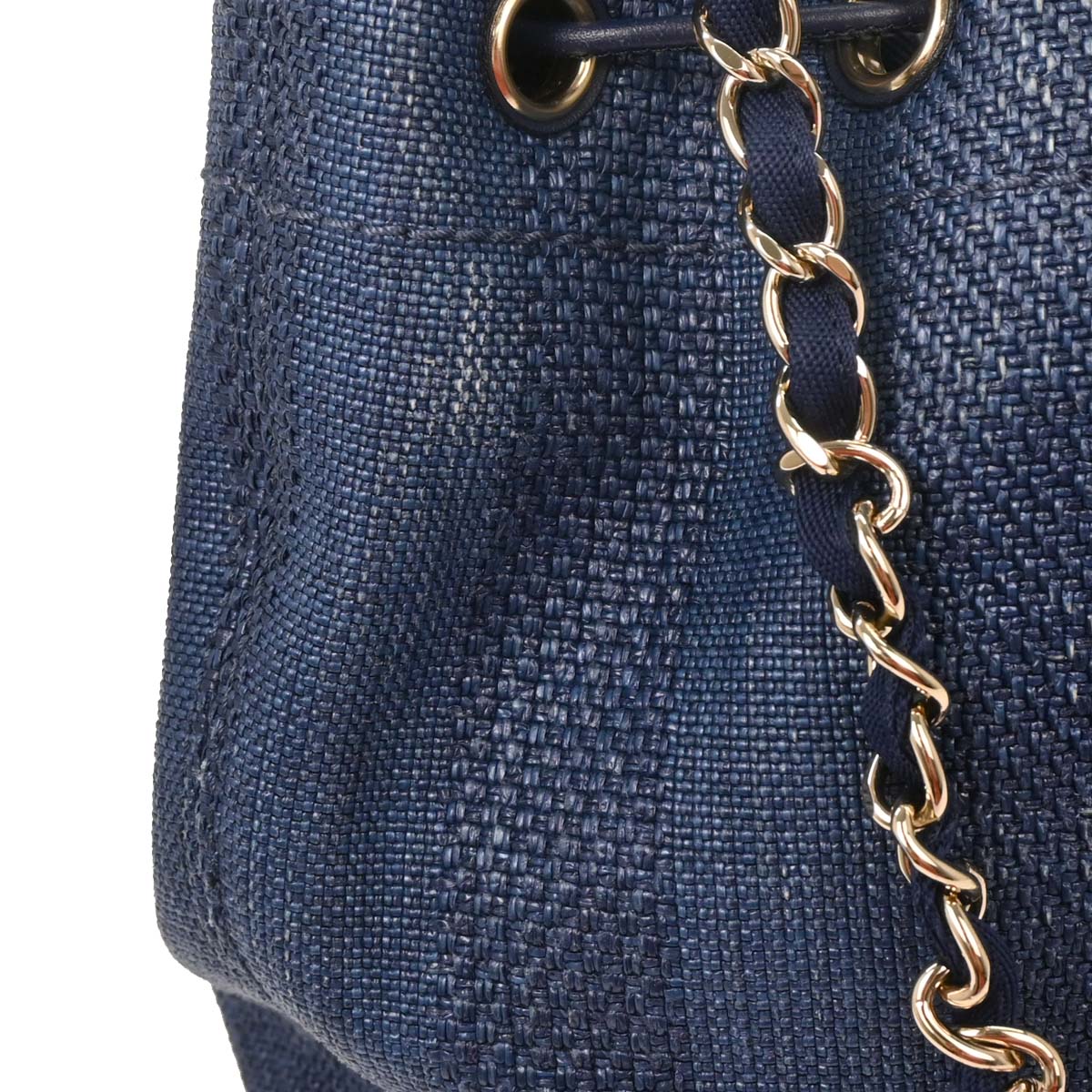 Chanel 2019 Navy Straw Deauville Bucket Shoulder Bag
