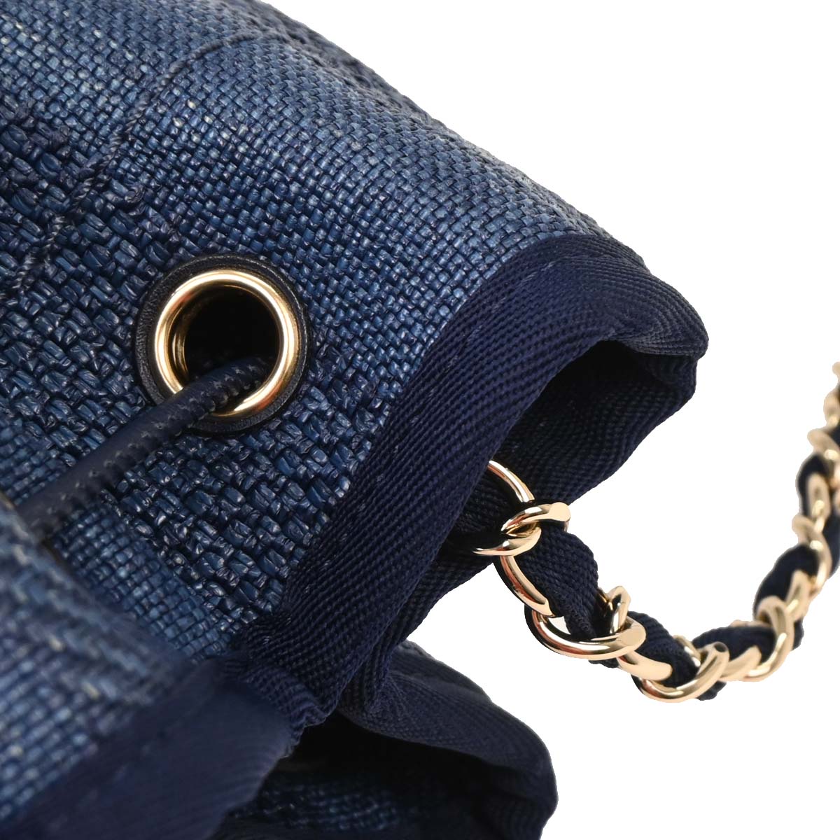 Chanel 2019 Navy Straw Deauville Bucket Shoulder Bag