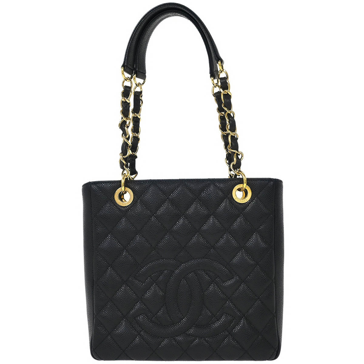 Chanel Black Caviar Petite Shopping Tote PST Chain Handbag