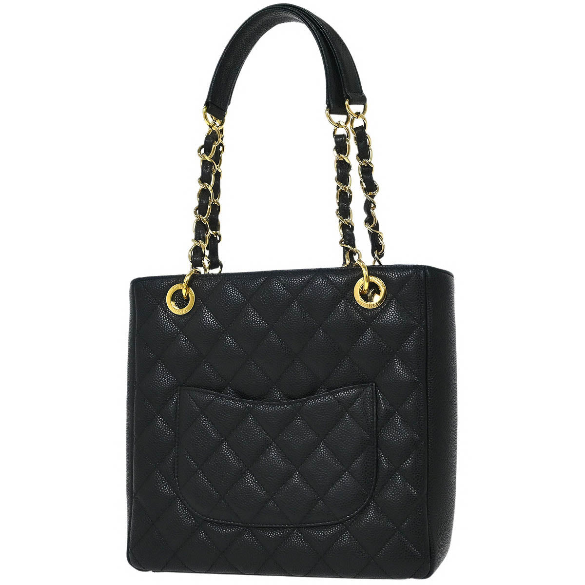 Chanel Black Caviar Petite Shopping Tote PST Chain Handbag