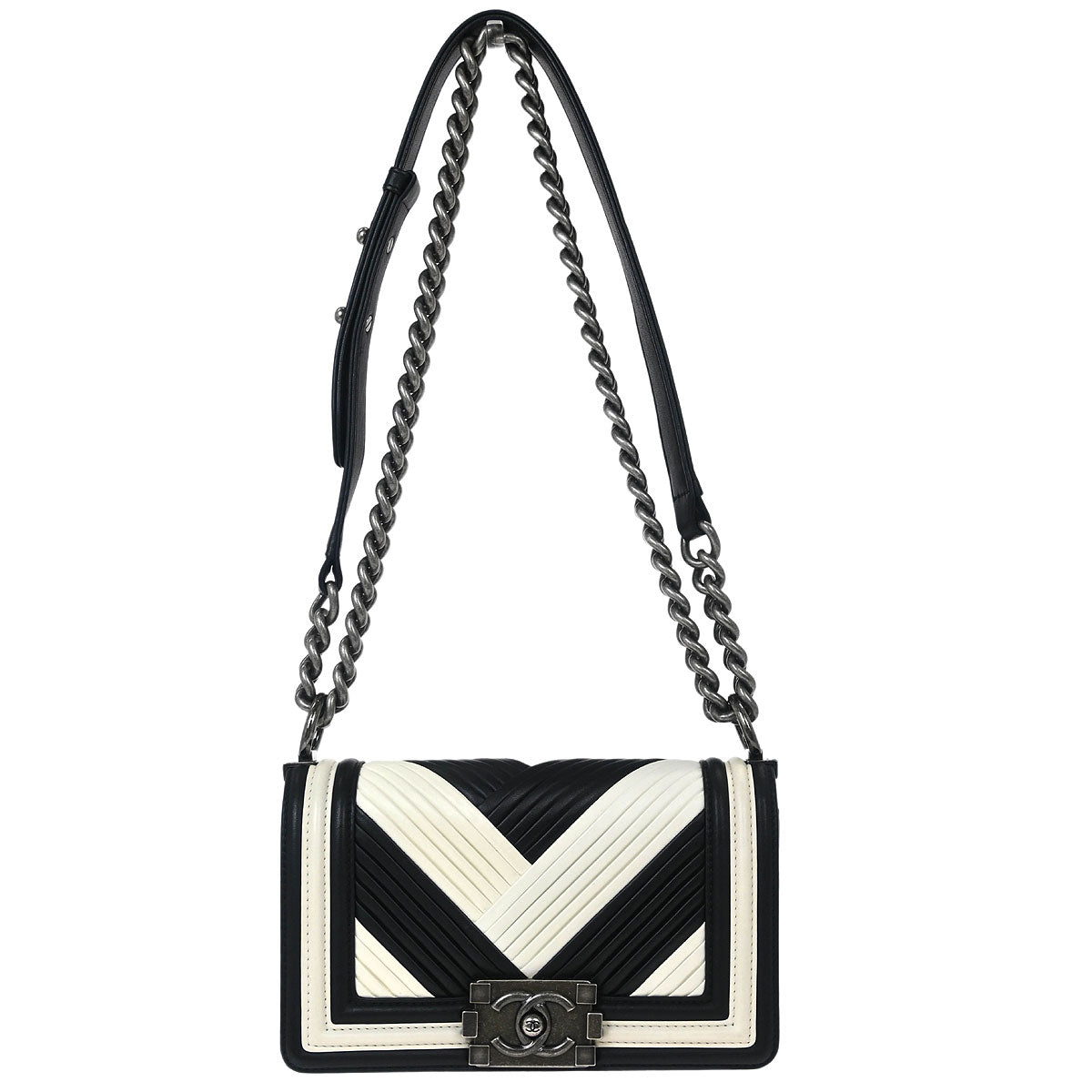 Boy Chanel 2017 Black Chevron Lambskin Small Chain Shoulder Bag