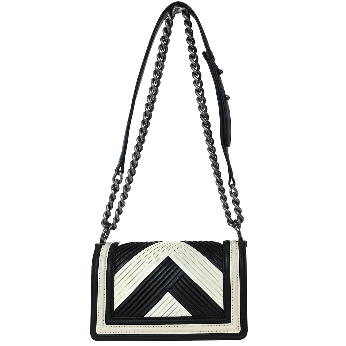 Boy Chanel 2017 Black Chevron Lambskin Small Chain Shoulder Bag