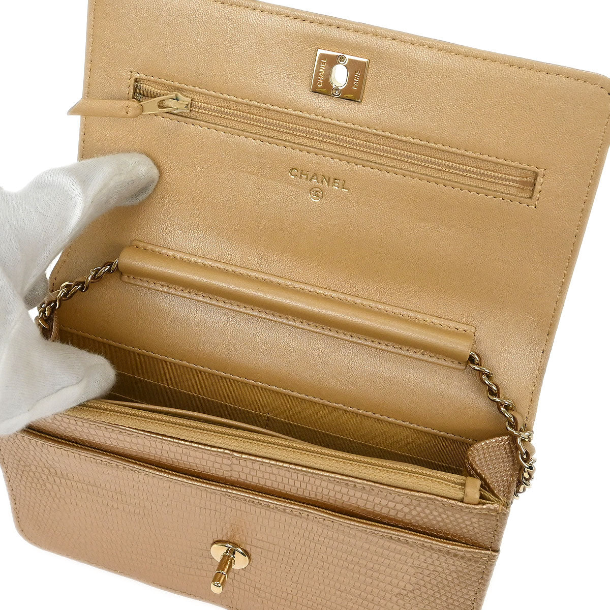 Chanel * Beige Lizard Classic WOC Wallet On Chain